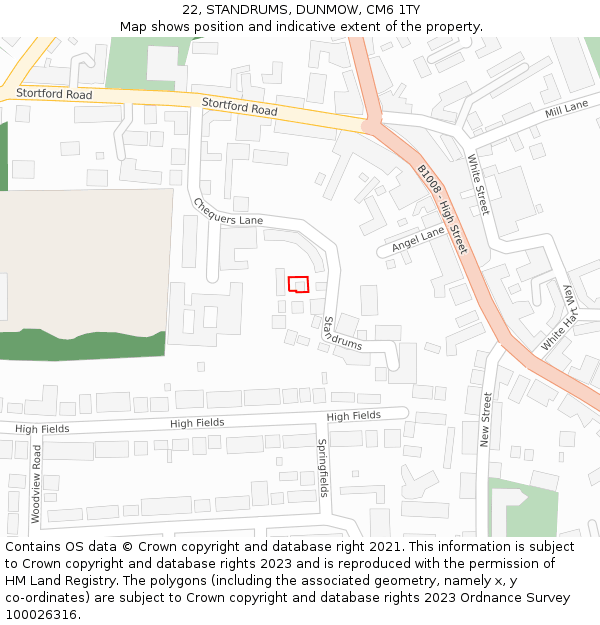 22, STANDRUMS, DUNMOW, CM6 1TY: Location map and indicative extent of plot