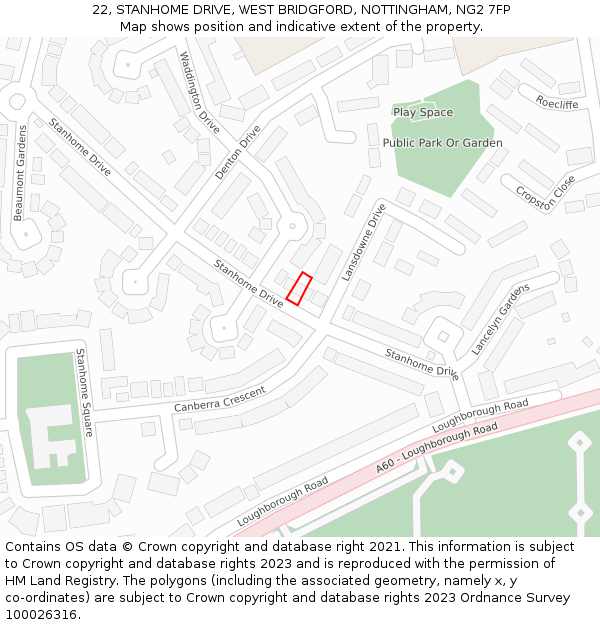 22, STANHOME DRIVE, WEST BRIDGFORD, NOTTINGHAM, NG2 7FP: Location map and indicative extent of plot