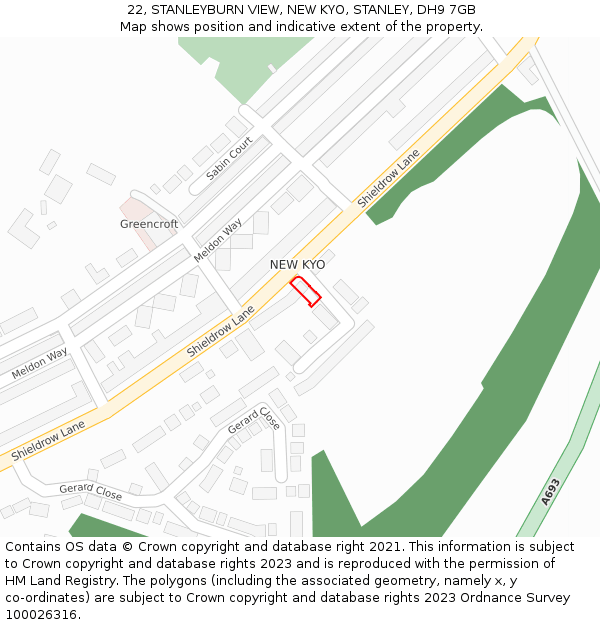 22, STANLEYBURN VIEW, NEW KYO, STANLEY, DH9 7GB: Location map and indicative extent of plot