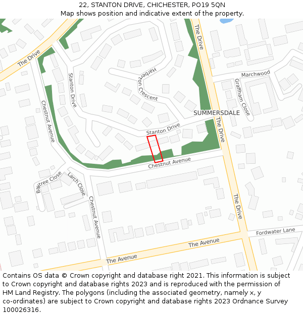 22, STANTON DRIVE, CHICHESTER, PO19 5QN: Location map and indicative extent of plot