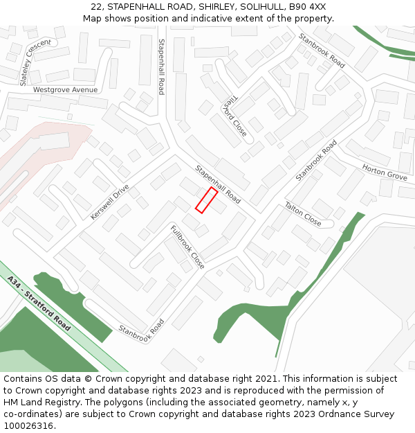 22, STAPENHALL ROAD, SHIRLEY, SOLIHULL, B90 4XX: Location map and indicative extent of plot