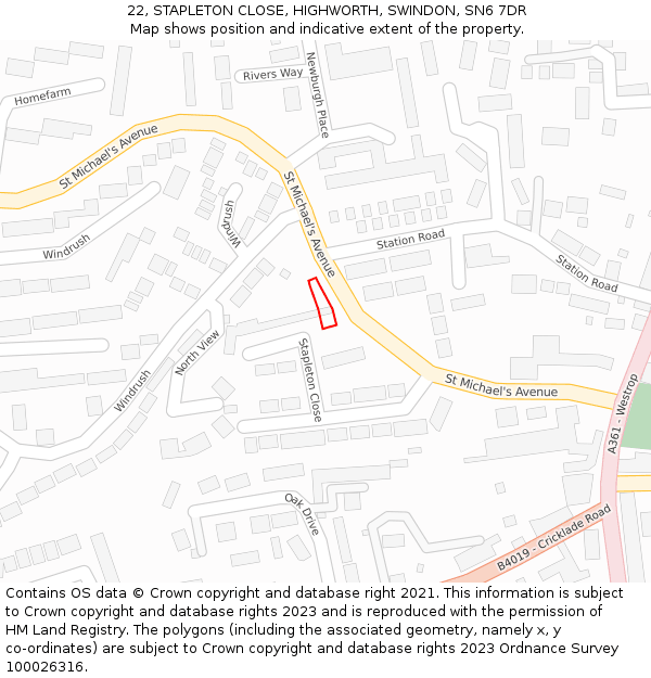 22, STAPLETON CLOSE, HIGHWORTH, SWINDON, SN6 7DR: Location map and indicative extent of plot