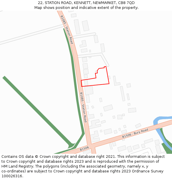 22, STATION ROAD, KENNETT, NEWMARKET, CB8 7QD: Location map and indicative extent of plot