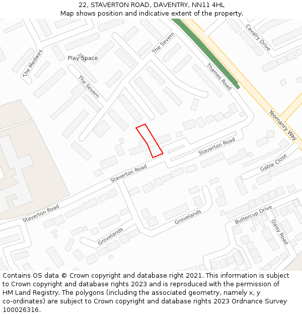 22, STAVERTON ROAD, DAVENTRY, NN11 4HL: Location map and indicative extent of plot