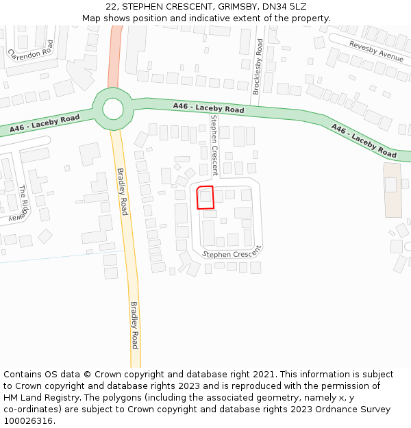 22, STEPHEN CRESCENT, GRIMSBY, DN34 5LZ: Location map and indicative extent of plot