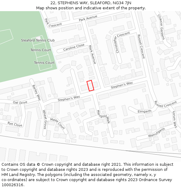 22, STEPHENS WAY, SLEAFORD, NG34 7JN: Location map and indicative extent of plot