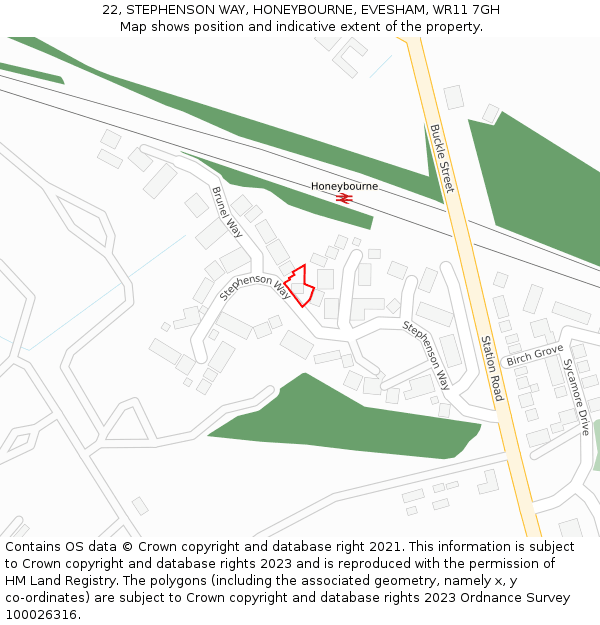 22, STEPHENSON WAY, HONEYBOURNE, EVESHAM, WR11 7GH: Location map and indicative extent of plot