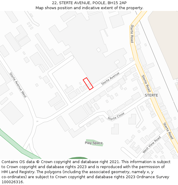 22, STERTE AVENUE, POOLE, BH15 2AP: Location map and indicative extent of plot