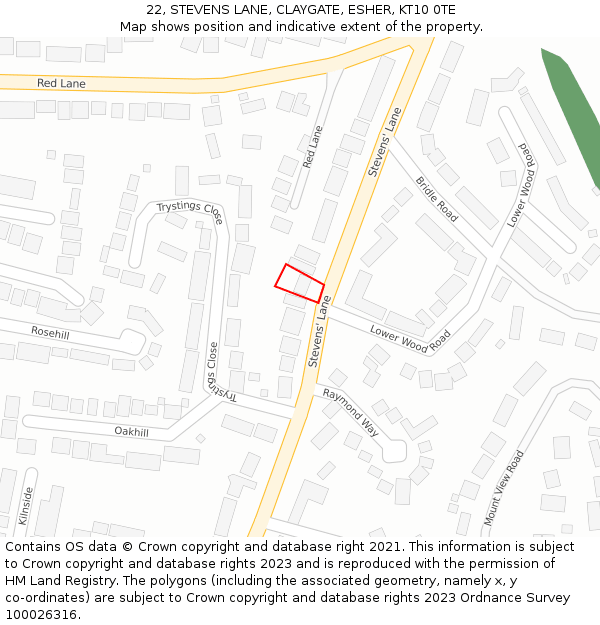 22, STEVENS LANE, CLAYGATE, ESHER, KT10 0TE: Location map and indicative extent of plot