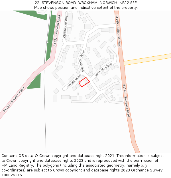 22, STEVENSON ROAD, WROXHAM, NORWICH, NR12 8FE: Location map and indicative extent of plot
