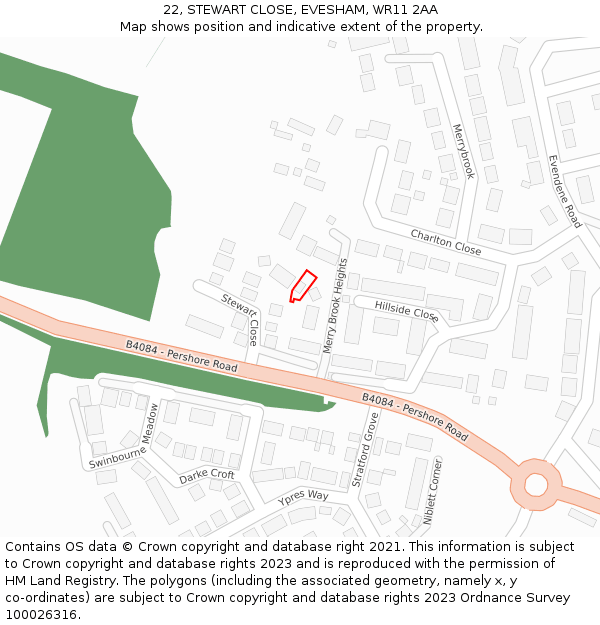 22, STEWART CLOSE, EVESHAM, WR11 2AA: Location map and indicative extent of plot