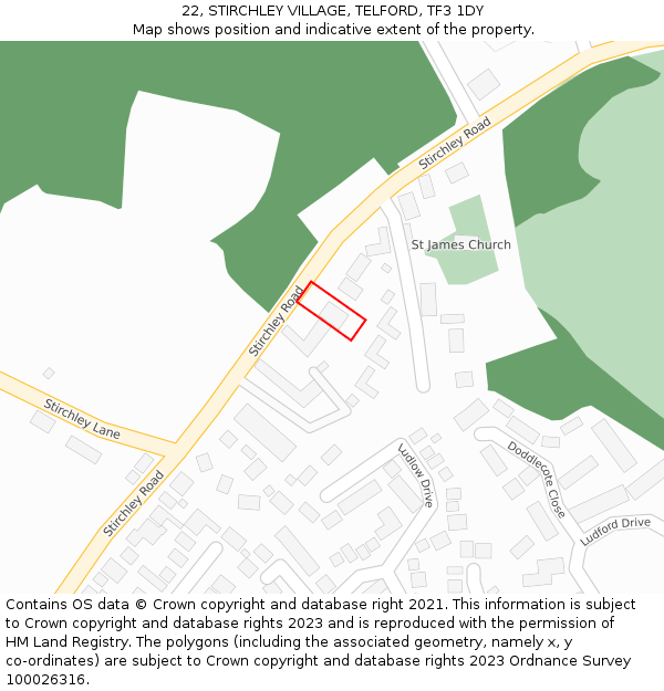 22, STIRCHLEY VILLAGE, TELFORD, TF3 1DY: Location map and indicative extent of plot