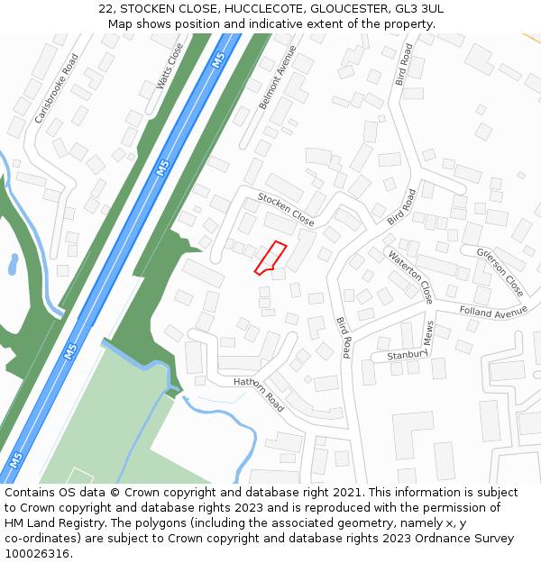 22, STOCKEN CLOSE, HUCCLECOTE, GLOUCESTER, GL3 3UL: Location map and indicative extent of plot