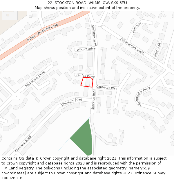 22, STOCKTON ROAD, WILMSLOW, SK9 6EU: Location map and indicative extent of plot