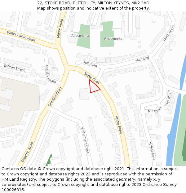 22, STOKE ROAD, BLETCHLEY, MILTON KEYNES, MK2 3AD: Location map and indicative extent of plot