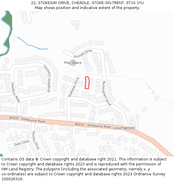 22, STOKESAY DRIVE, CHEADLE, STOKE-ON-TRENT, ST10 1YU: Location map and indicative extent of plot