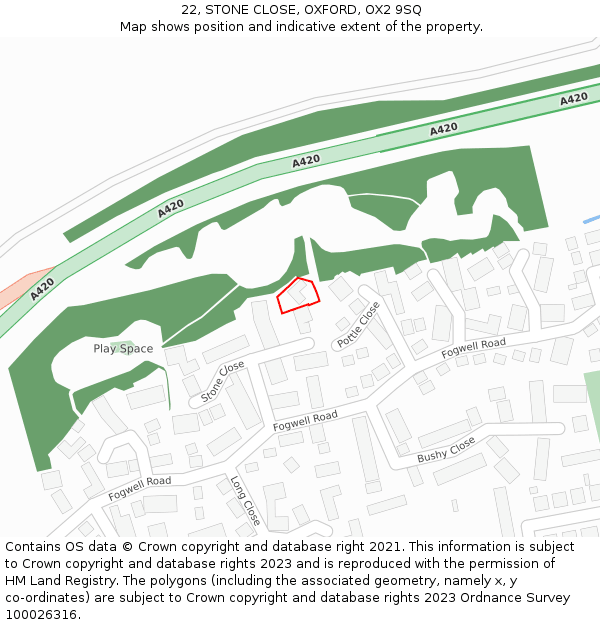 22, STONE CLOSE, OXFORD, OX2 9SQ: Location map and indicative extent of plot