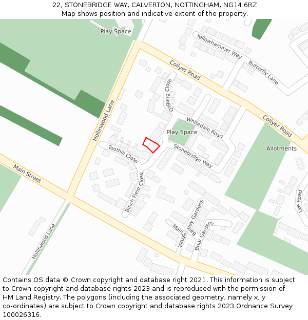 22, STONEBRIDGE WAY, CALVERTON, NOTTINGHAM, NG14 6RZ: Location map and indicative extent of plot