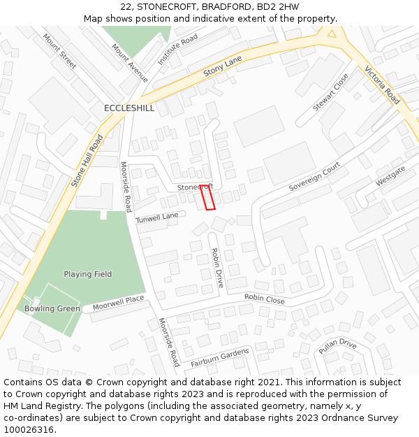 22, STONECROFT, BRADFORD, BD2 2HW: Location map and indicative extent of plot