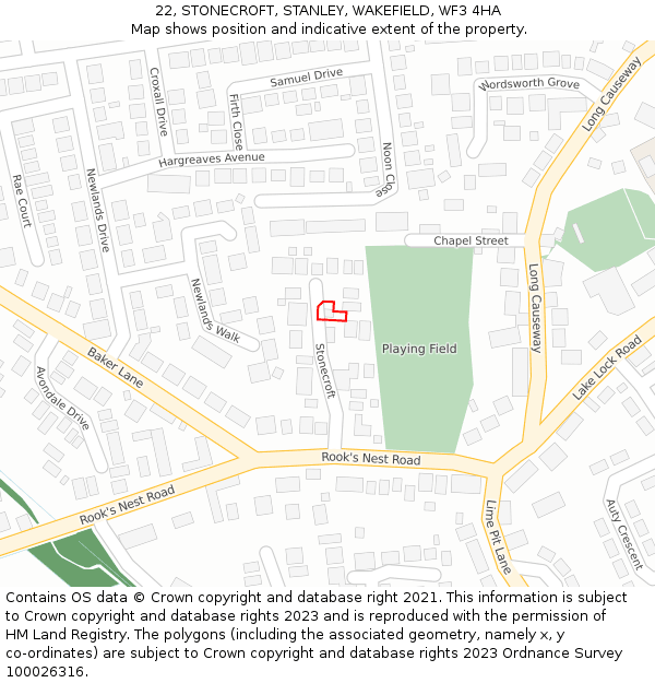 22, STONECROFT, STANLEY, WAKEFIELD, WF3 4HA: Location map and indicative extent of plot