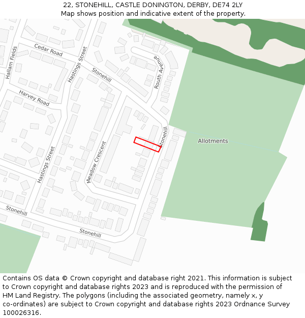 22, STONEHILL, CASTLE DONINGTON, DERBY, DE74 2LY: Location map and indicative extent of plot