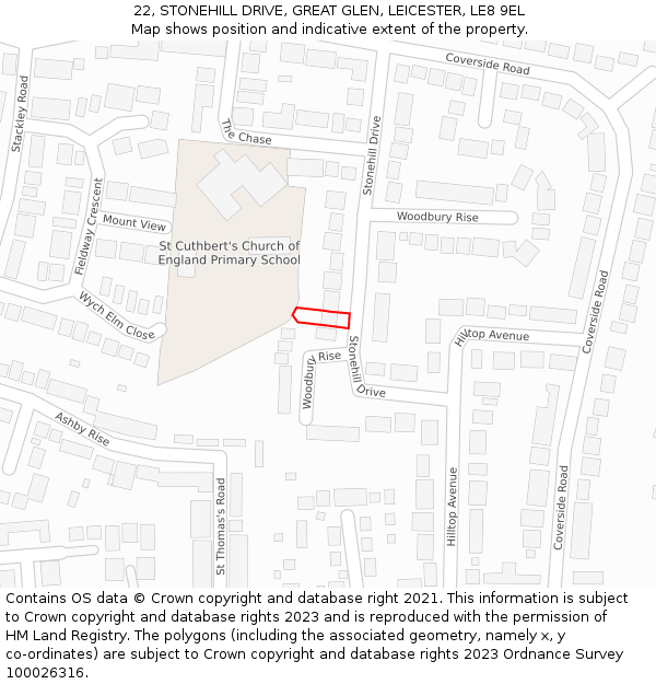 22, STONEHILL DRIVE, GREAT GLEN, LEICESTER, LE8 9EL: Location map and indicative extent of plot