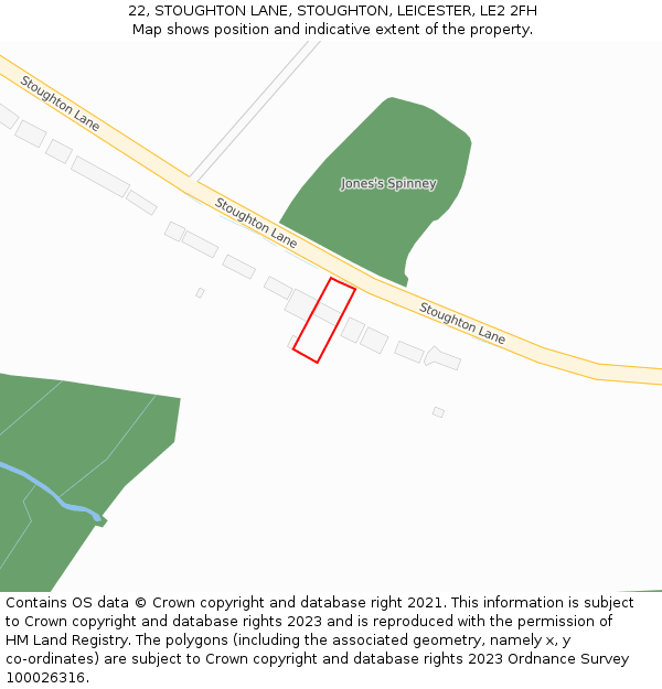 22, STOUGHTON LANE, STOUGHTON, LEICESTER, LE2 2FH: Location map and indicative extent of plot