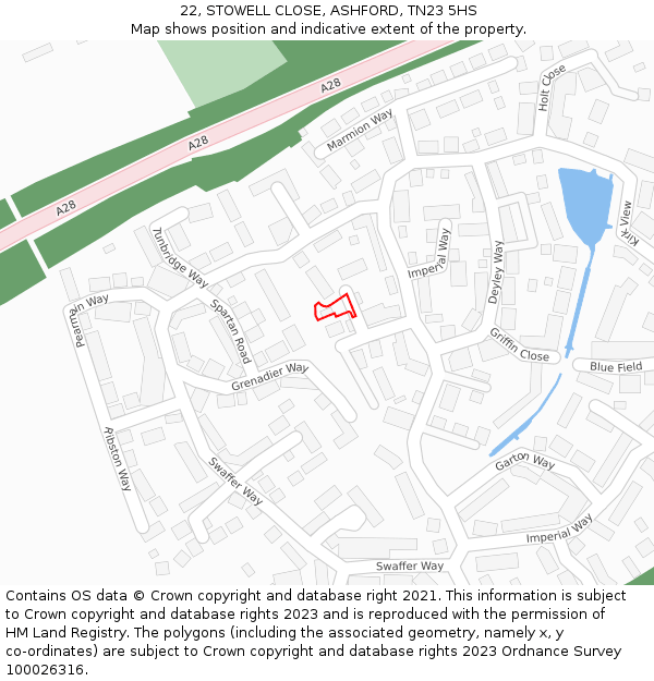 22, STOWELL CLOSE, ASHFORD, TN23 5HS: Location map and indicative extent of plot