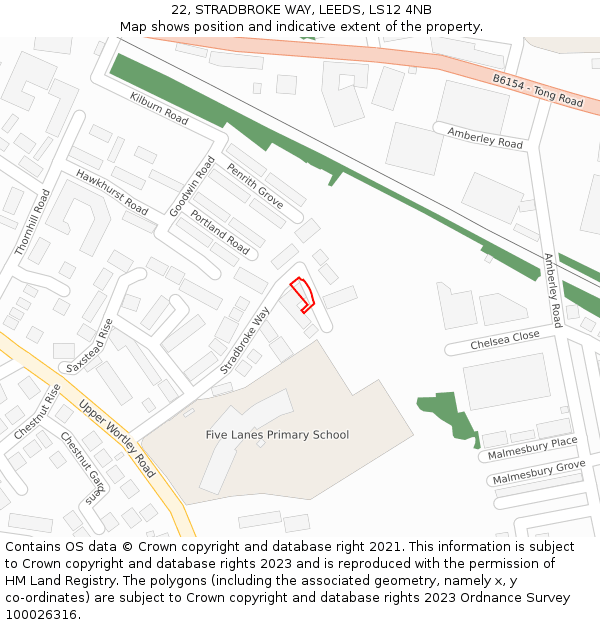 22, STRADBROKE WAY, LEEDS, LS12 4NB: Location map and indicative extent of plot