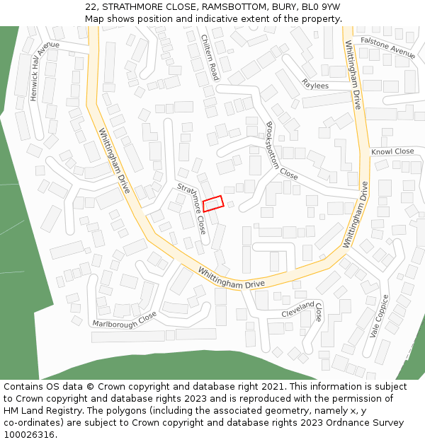 22, STRATHMORE CLOSE, RAMSBOTTOM, BURY, BL0 9YW: Location map and indicative extent of plot