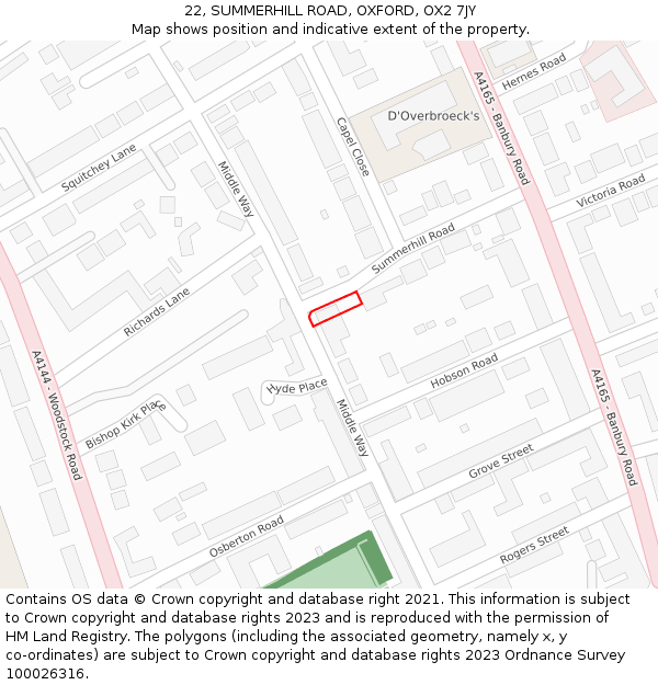 22, SUMMERHILL ROAD, OXFORD, OX2 7JY: Location map and indicative extent of plot