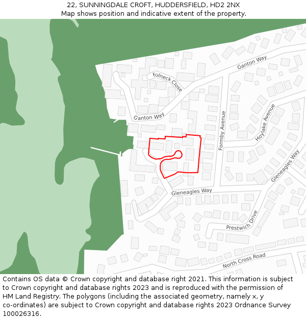 22, SUNNINGDALE CROFT, HUDDERSFIELD, HD2 2NX: Location map and indicative extent of plot