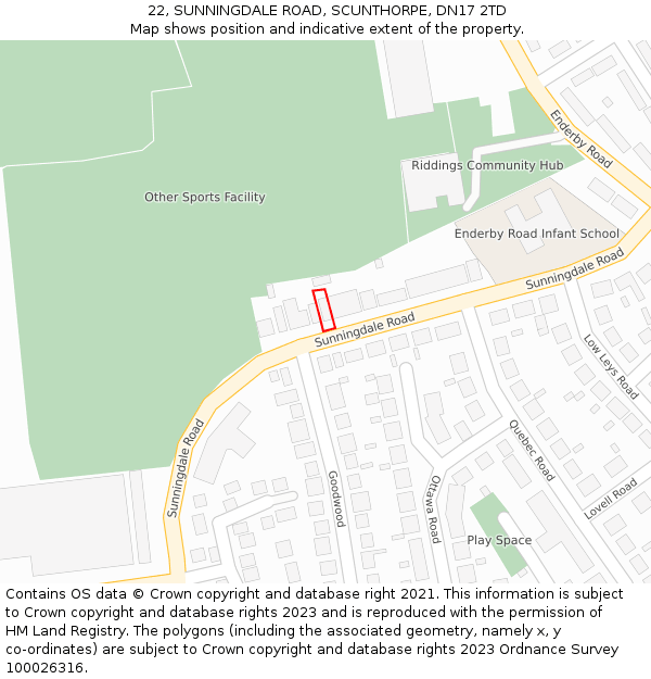 22, SUNNINGDALE ROAD, SCUNTHORPE, DN17 2TD: Location map and indicative extent of plot