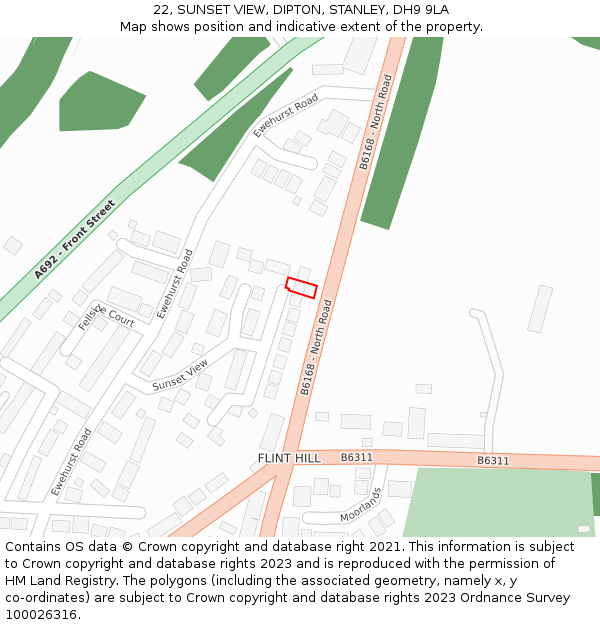 22, SUNSET VIEW, DIPTON, STANLEY, DH9 9LA: Location map and indicative extent of plot