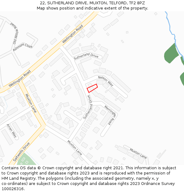 22, SUTHERLAND DRIVE, MUXTON, TELFORD, TF2 8PZ: Location map and indicative extent of plot