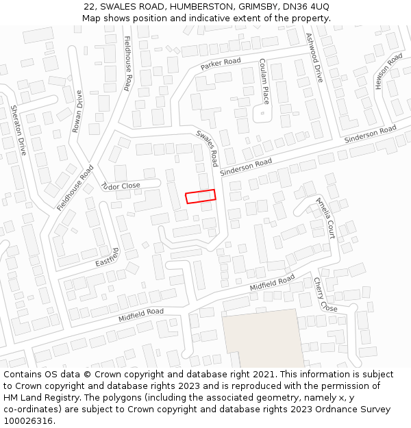 22, SWALES ROAD, HUMBERSTON, GRIMSBY, DN36 4UQ: Location map and indicative extent of plot