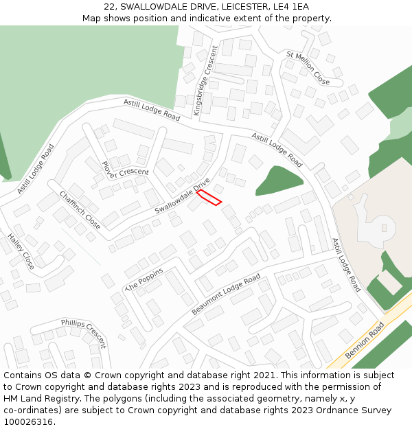 22, SWALLOWDALE DRIVE, LEICESTER, LE4 1EA: Location map and indicative extent of plot