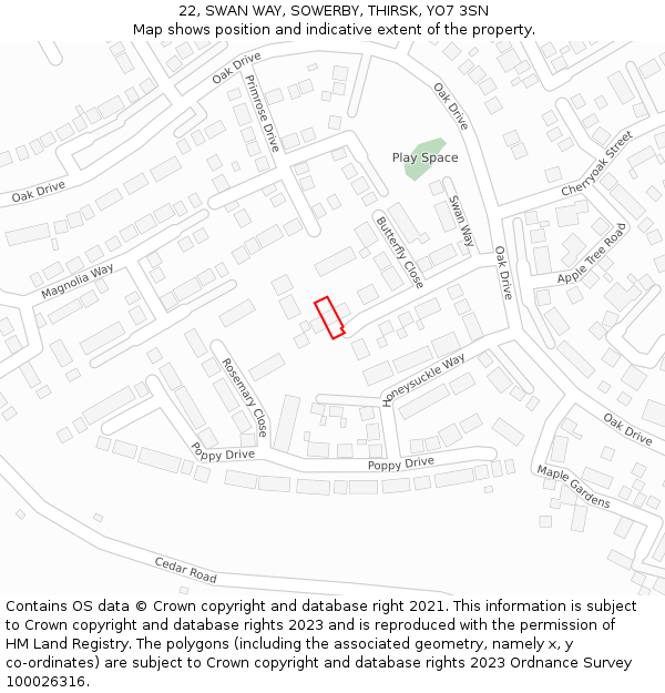 22, SWAN WAY, SOWERBY, THIRSK, YO7 3SN: Location map and indicative extent of plot