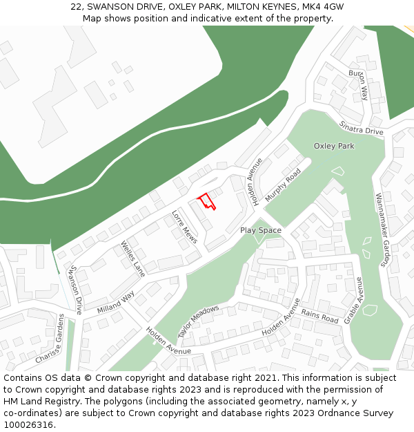 22, SWANSON DRIVE, OXLEY PARK, MILTON KEYNES, MK4 4GW: Location map and indicative extent of plot