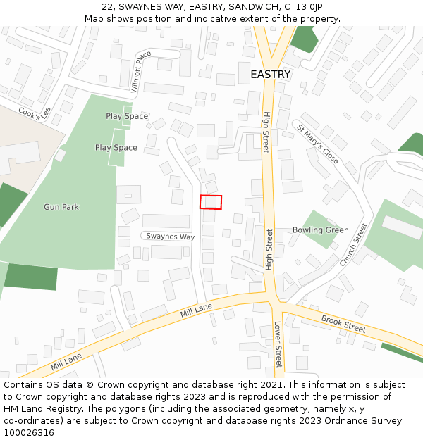 22, SWAYNES WAY, EASTRY, SANDWICH, CT13 0JP: Location map and indicative extent of plot