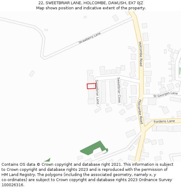22, SWEETBRIAR LANE, HOLCOMBE, DAWLISH, EX7 0JZ: Location map and indicative extent of plot