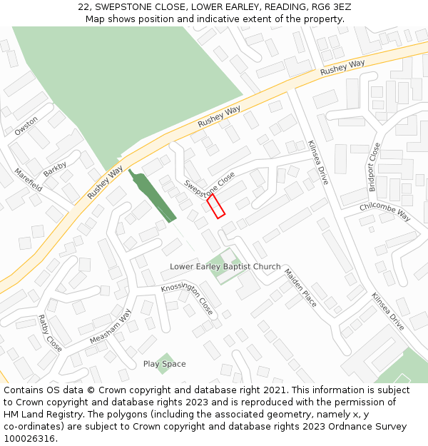 22, SWEPSTONE CLOSE, LOWER EARLEY, READING, RG6 3EZ: Location map and indicative extent of plot