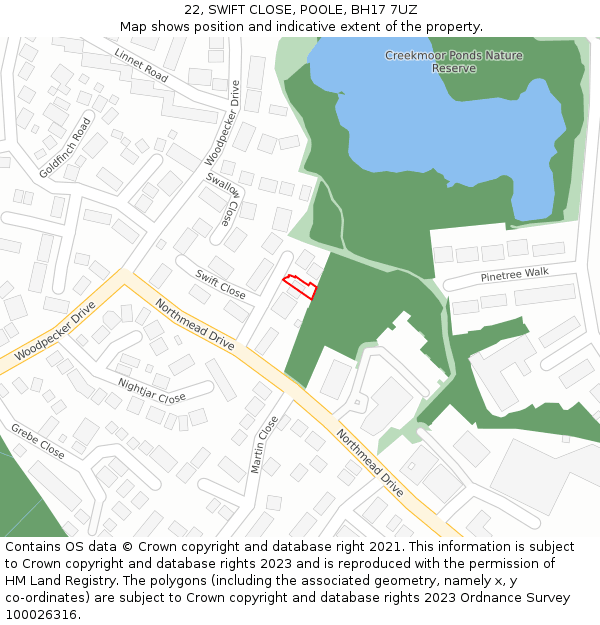 22, SWIFT CLOSE, POOLE, BH17 7UZ: Location map and indicative extent of plot
