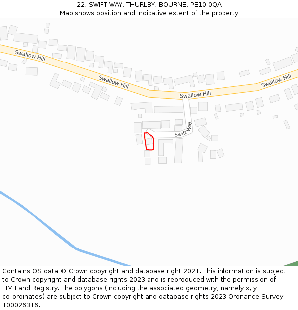 22, SWIFT WAY, THURLBY, BOURNE, PE10 0QA: Location map and indicative extent of plot