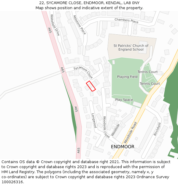 22, SYCAMORE CLOSE, ENDMOOR, KENDAL, LA8 0NY: Location map and indicative extent of plot