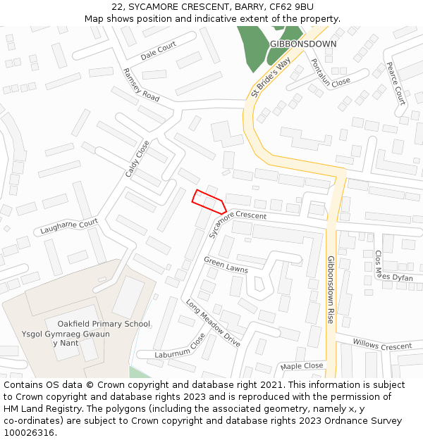 22, SYCAMORE CRESCENT, BARRY, CF62 9BU: Location map and indicative extent of plot