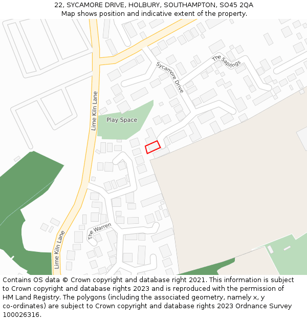 22, SYCAMORE DRIVE, HOLBURY, SOUTHAMPTON, SO45 2QA: Location map and indicative extent of plot