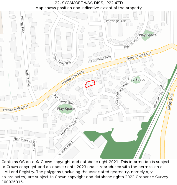 22, SYCAMORE WAY, DISS, IP22 4ZD: Location map and indicative extent of plot