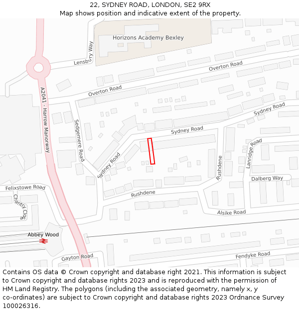 22, SYDNEY ROAD, LONDON, SE2 9RX: Location map and indicative extent of plot