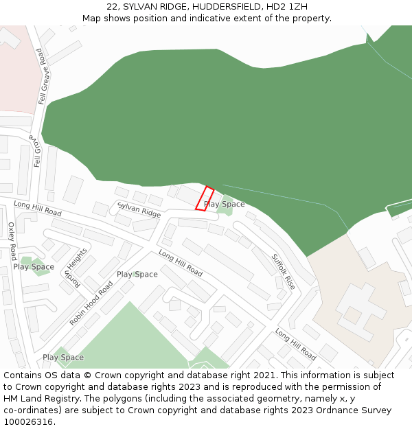 22, SYLVAN RIDGE, HUDDERSFIELD, HD2 1ZH: Location map and indicative extent of plot